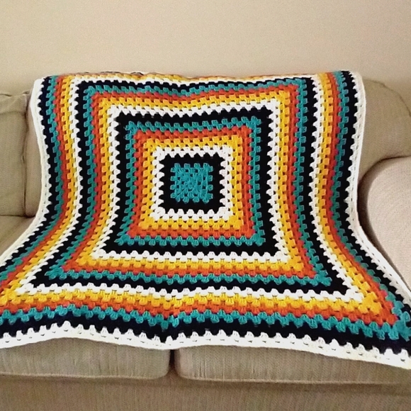 Native Dance Fire Side Granny Square Throw Blanket hand crochet by Tribal Bae - Picture 3 of 7